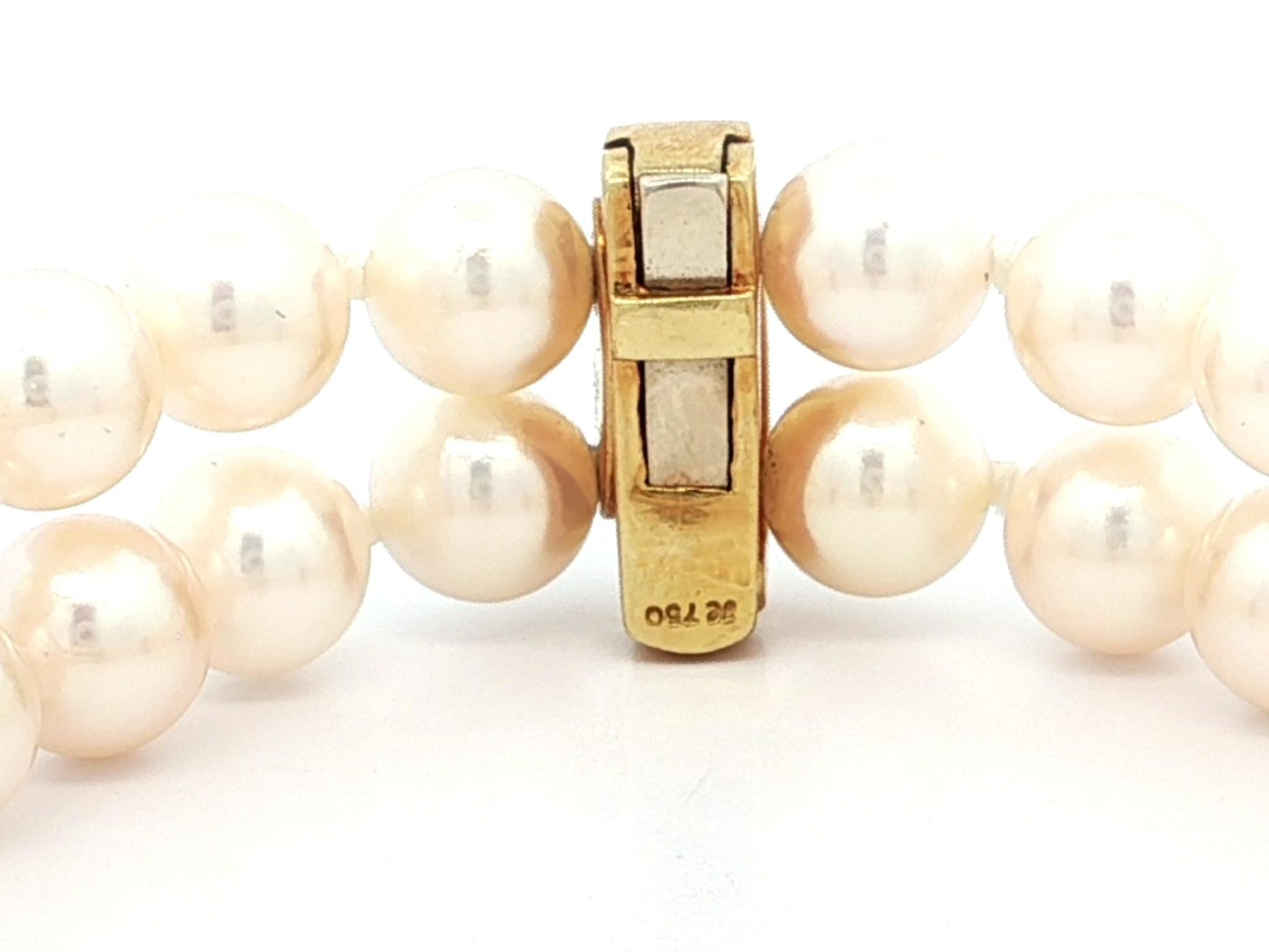Vintage 18k Gold Diamond Spacers Sections & Clasp Dual Pearl Strand Bracelet For Sale 8
