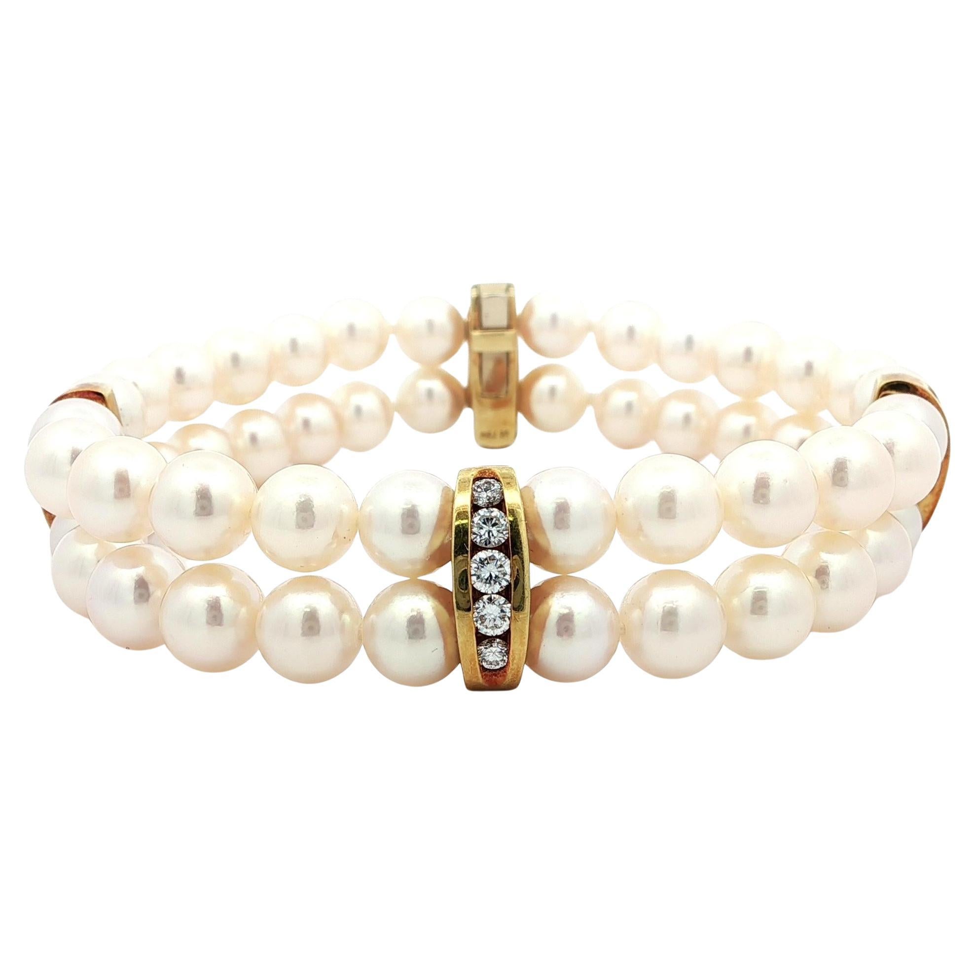 Vintage By, bracciale con distanziatori e chiusura in oro 18 carati, con doppio filo di perle