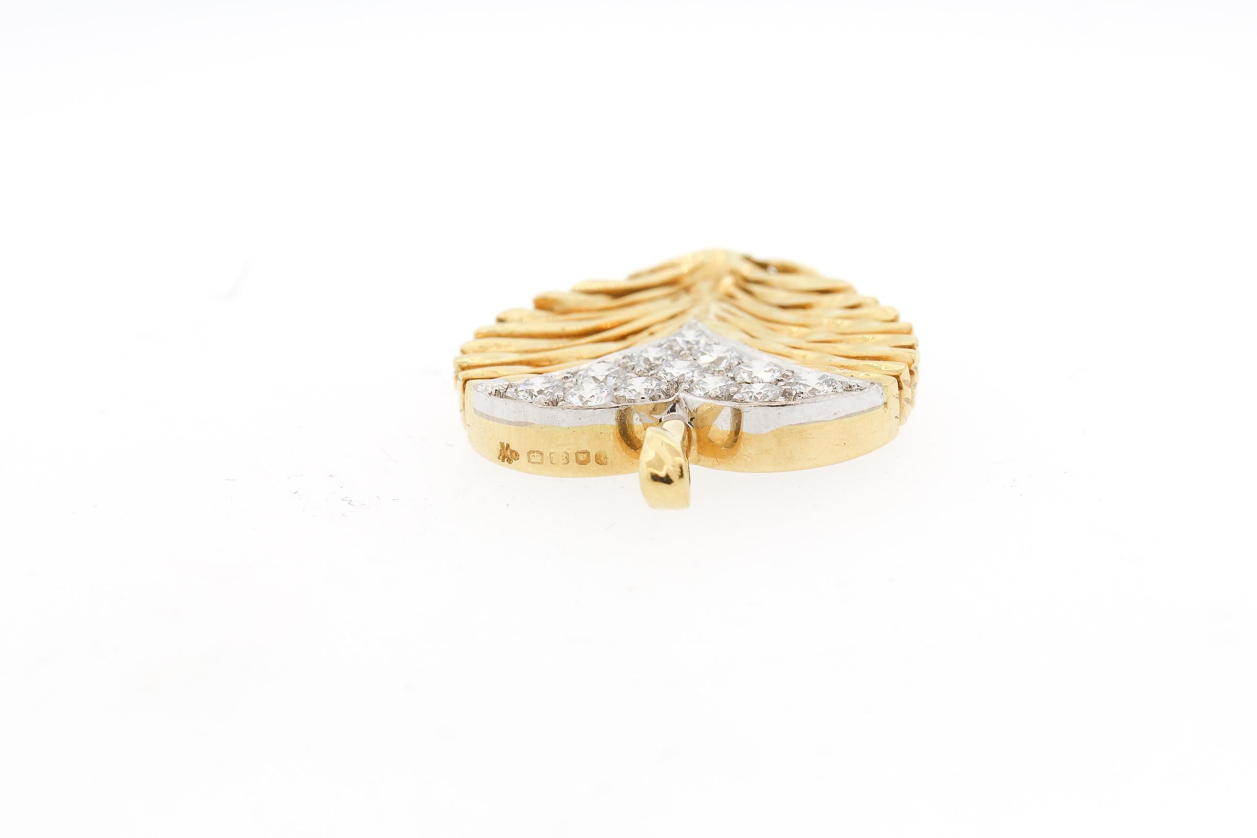 Round Cut Vintage 18 Karat Gold Diamond Textured Heart Pendant by Kutchkinsky