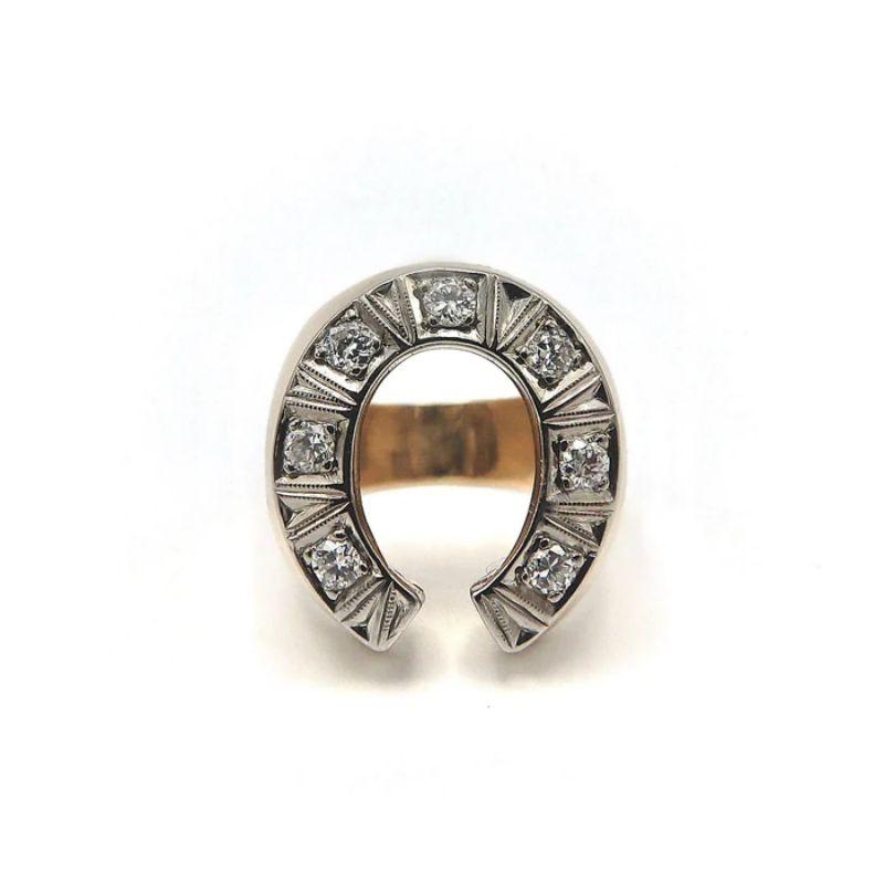Vintage 18K Gold and Diamond Unisex Horseshoe Ring, circa 1960s, 70s at