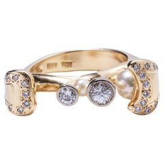 Ring aus 18 Karat Gold, Diamanten und Perlen im Vintage-Stil des schwedischen Meisters Johan Jobring, 1998