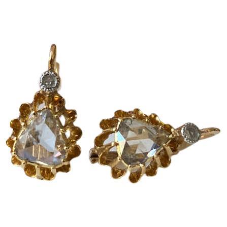 Vintage 18K Gold Diamonds Lever Back Earrings 