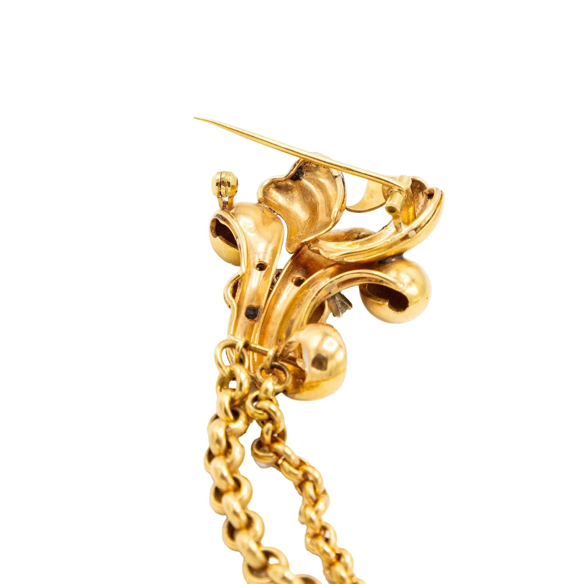 Vintage 18K Gold Double Clip Brosche mit Diamant - Retro Bow Sheaf Design - '40s im Angebot 6