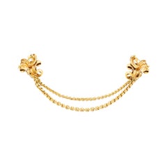 Vintage 18K Gold Double Clip Brooch with Diamond - Retro Bow Sheaf Design - '40s