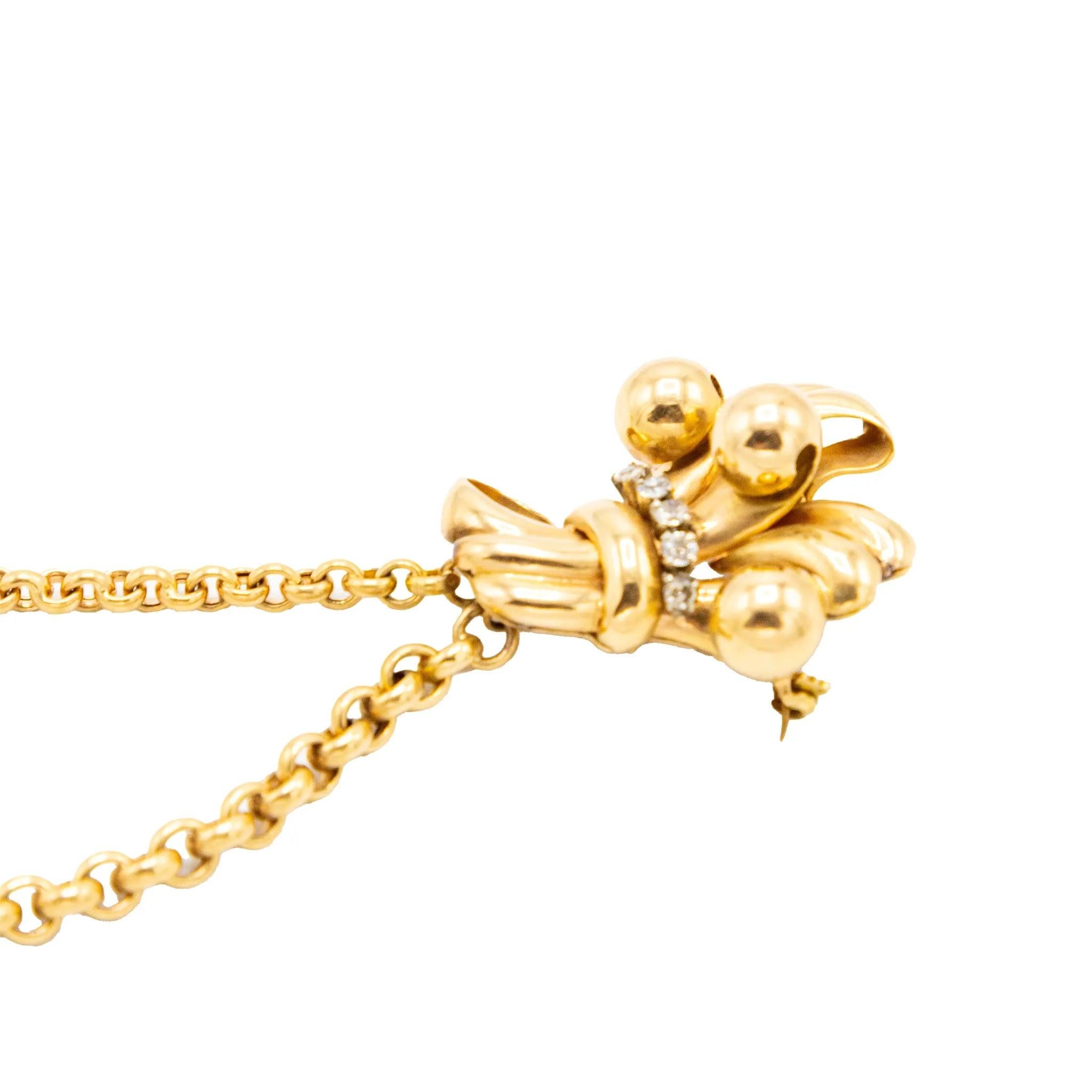 Vintage 18K Gold Double Clip Brosche mit Diamant - Retro Bow Sheaf Design - '40s im Angebot 1