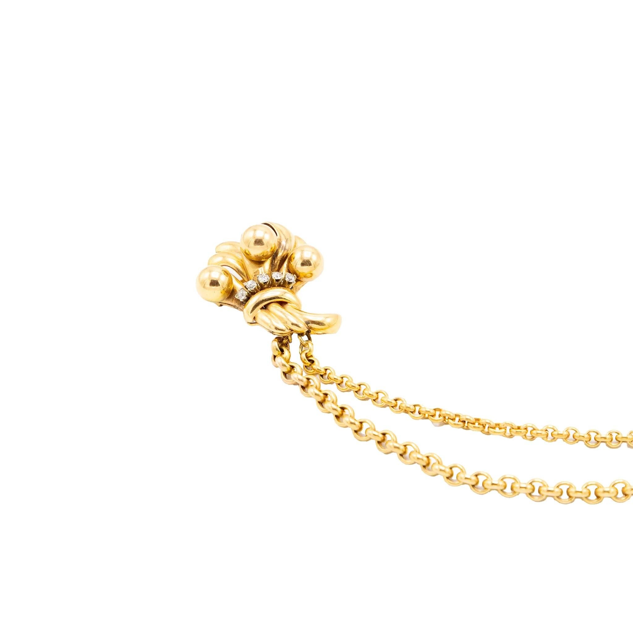 Vintage 18K Gold Double Clip Brosche mit Diamant - Retro Bow Sheaf Design - '40s im Angebot 3