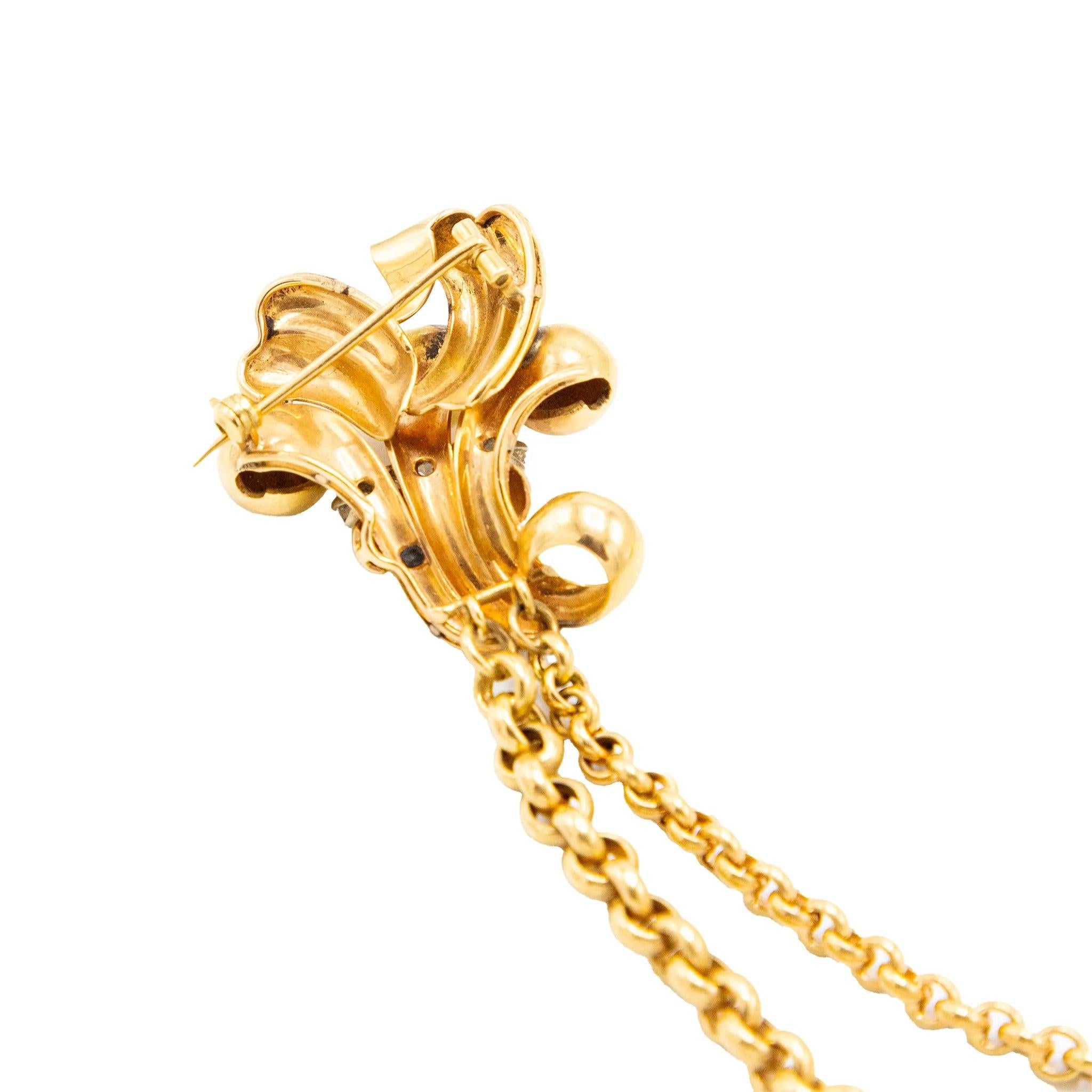Vintage 18K Gold Double Clip Brosche mit Diamant - Retro Bow Sheaf Design - '40s im Angebot 4
