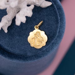 Vintage 18K Gold Double-Sided Medal Pendant: Sacred Heart & Mary - Scapular