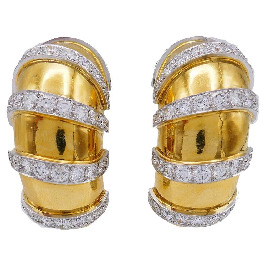 Vintage 18k Gold Earrings Hoop Diamond Estate Jewelry