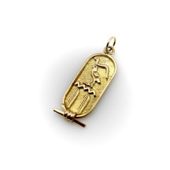 Vintage 18K Gold Egyptian Hieroglyphic Plaque Pendant