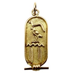 Vintage 18K Gold Egyptian Hieroglyphic Plaque Pendant