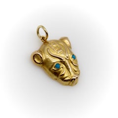 Vintage 18K Gold Egyptian Revival Sekhmet Lion Pendant from Egypt