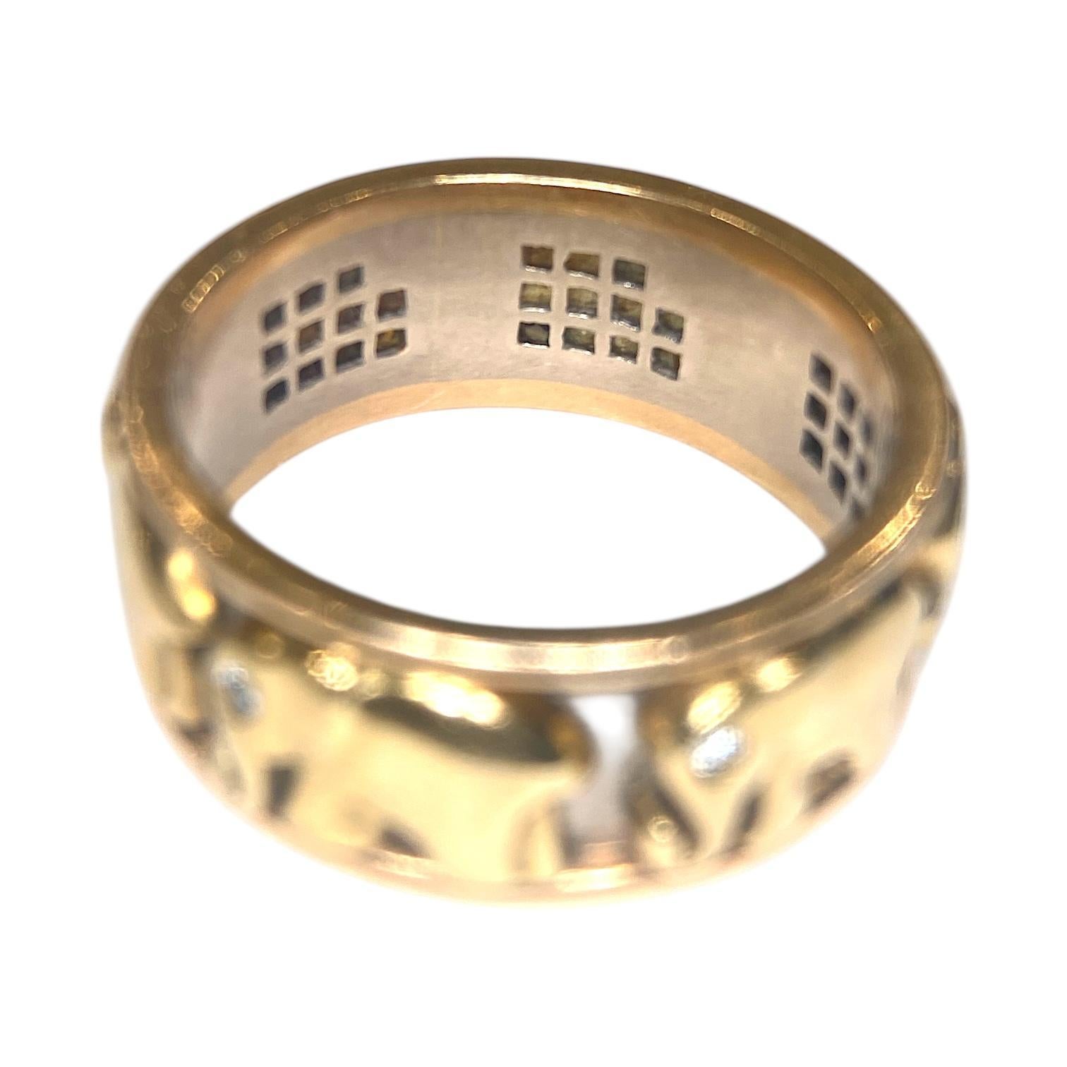 Vintage 18K Gold Elefantenband mit Diamanten Größe 12 (Brillantschliff) im Angebot