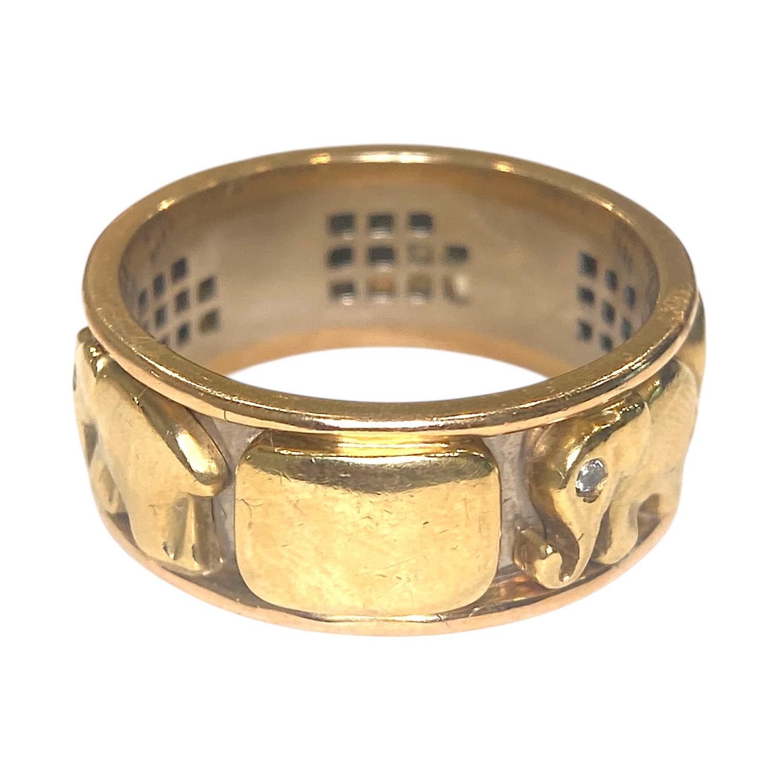 Vintage 18K Gold Elefantenband mit Diamanten Größe 12 im Zustand „Gut“ im Angebot in Henderson, NV