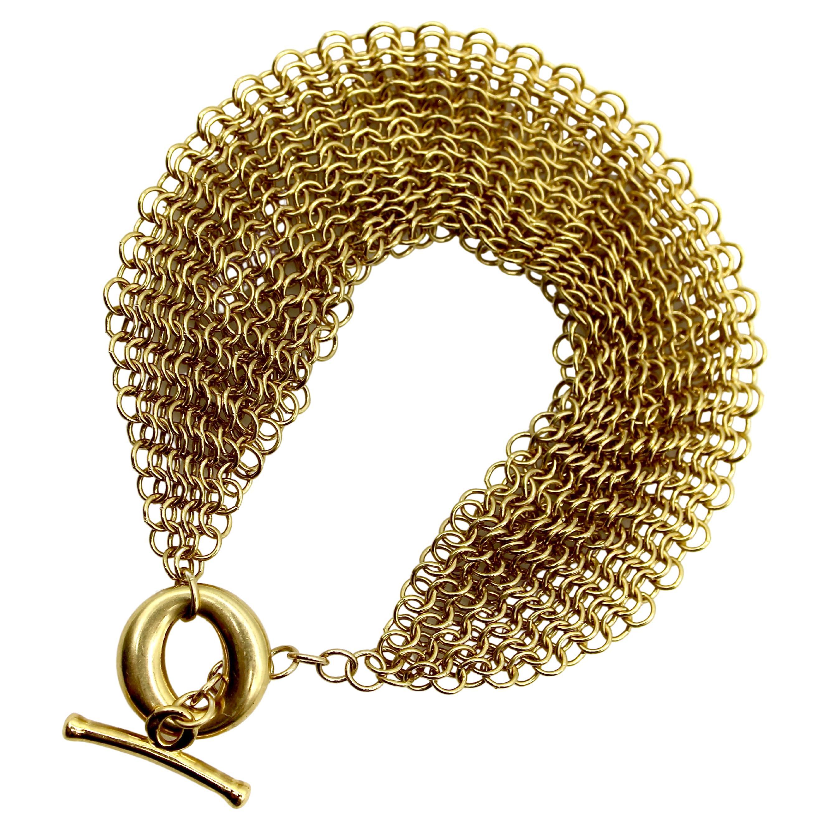 Vintage 18K Gold Elsa Peretti for Tiffany & Co. Bracelet en maille avec bouton Sevillana en vente