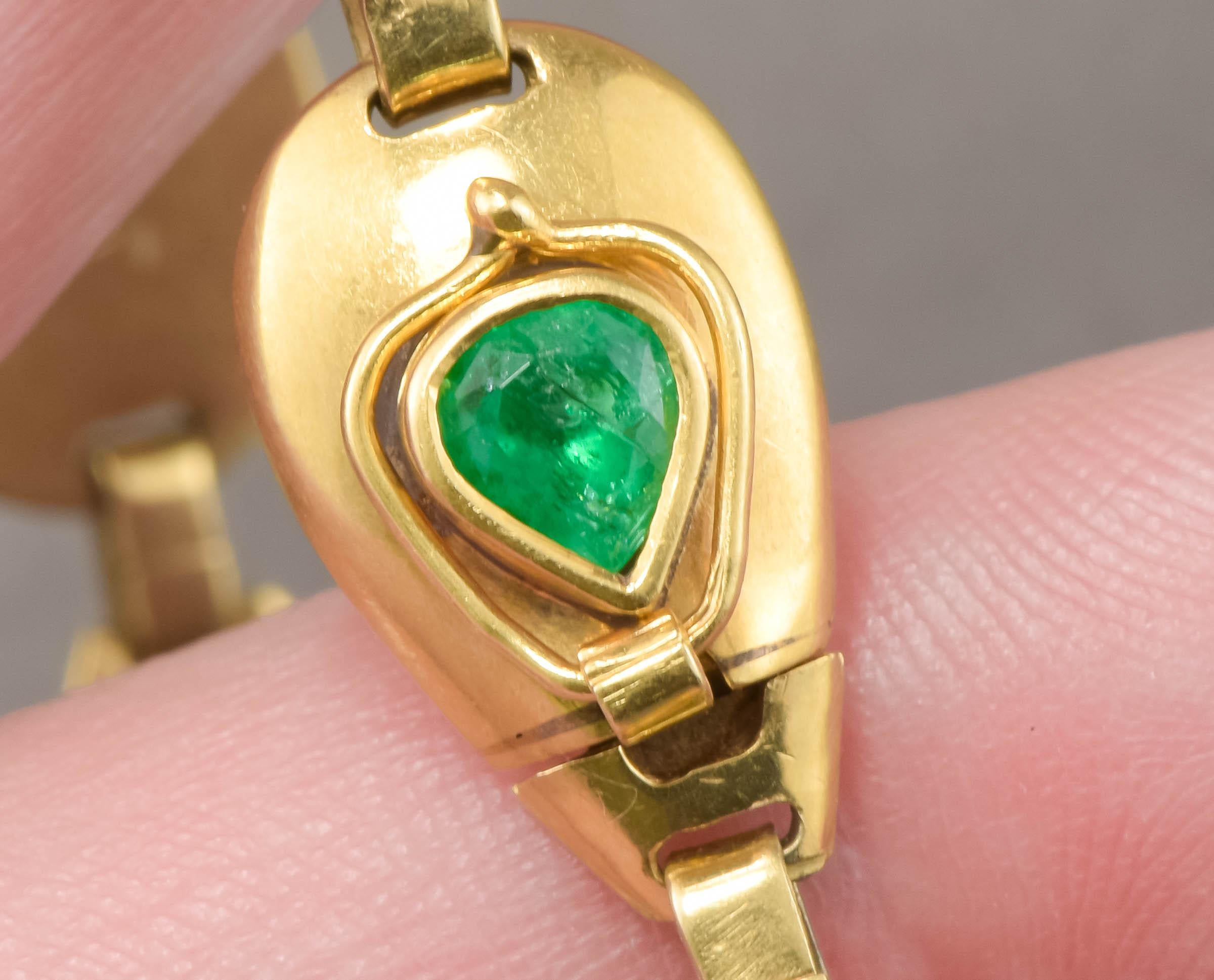 Vintage 18K Gold Emerald Bracelet with Pear Cut Natural Emeralds 9
