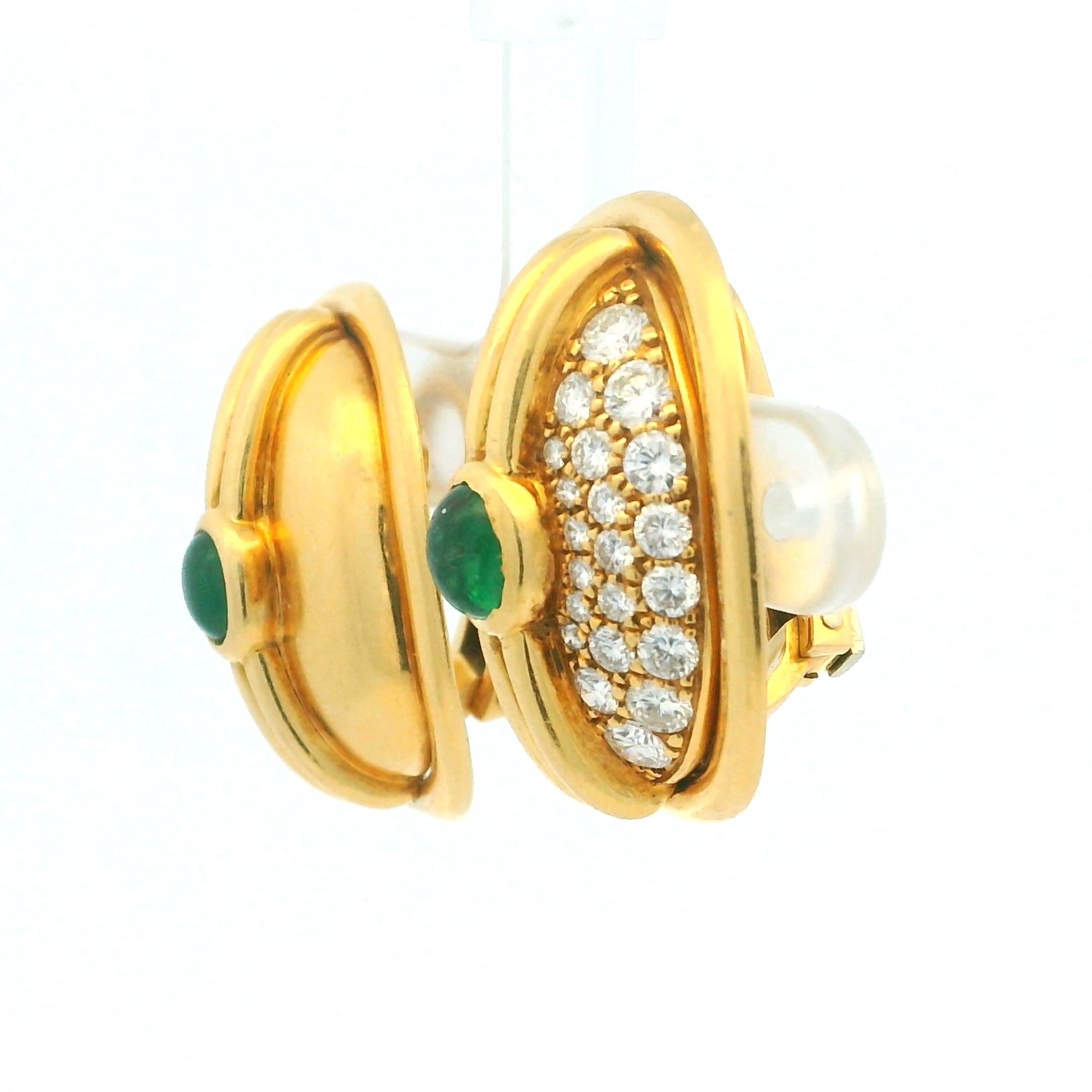 Vintage 18K Gold Smaragd & Diamant Clip-On Ohrringe, 1,7ct D-F VVS im Angebot 6