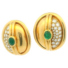 Vintage 18K Gold Emerald & Diamond Clip-On Earrings, 1.7ct D-F VVS
