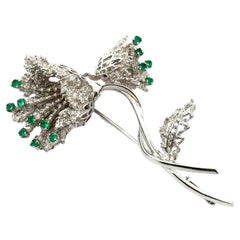 Vintage 18k Gold Emerald & Diamond en Tremblant Nugget Coral Flower Pin Brooch