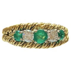 Vintage 18 Karat Gold Smaragd & Diamant Fünf-Stein-Ring