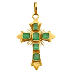Antique 18K Gold Emerald Spanish Cross Pendant