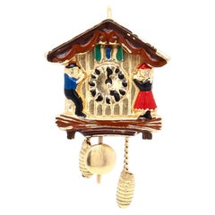 Vintage 18K Gold 
Enamel Cuckoo Clock Charm for a Bracelet