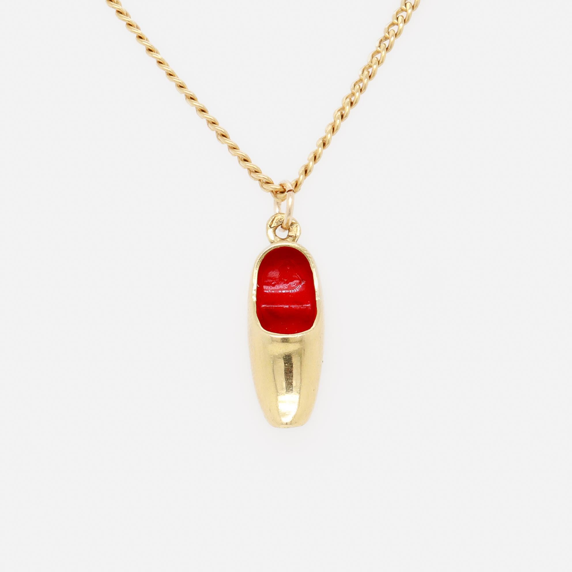 Women's or Men's Vintage 18k Gold & Enamel Figural Dutch Clog or 'Klomp' Charm For Sale