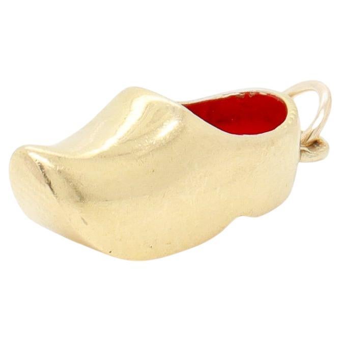 Vintage 18k Gold & Enamel Figural Dutch Clog or 'Klomp' Charm For Sale