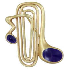 Vintage 18K Gold Enamel Musical Note Brooch by Ottaviani, 1970