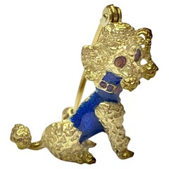 Vintage 18K Gold Enamel Poodle Brooch