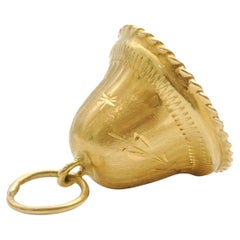 Vintage 18K Gold Engraved Bell Charm Pendant
