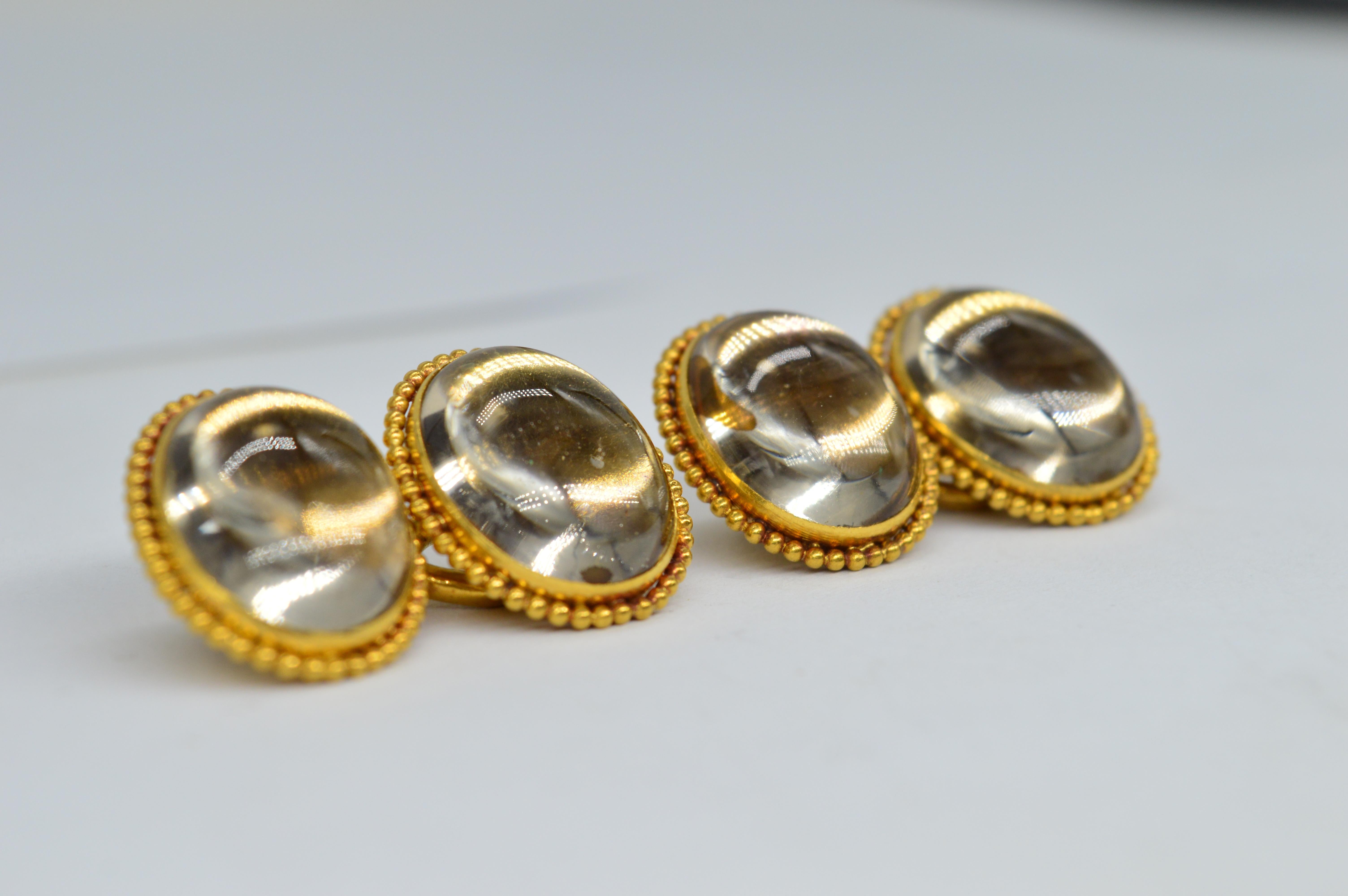18 Karat Gold Essex Kristall-Spiegel Art Deco Einzigartige Luxus Statement-Manschettenknöpfe (Cabochon) im Angebot