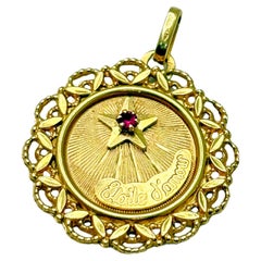 Pendentif vintage en or 18k "Étoile d'Amour" - Médaille d'amour française par Perroud, Lyon
