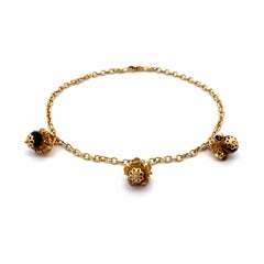 Vintage 18k Gold Faceted Citrine & Tiger Eye Floral Dangle 9.5" Anklet Bracelet