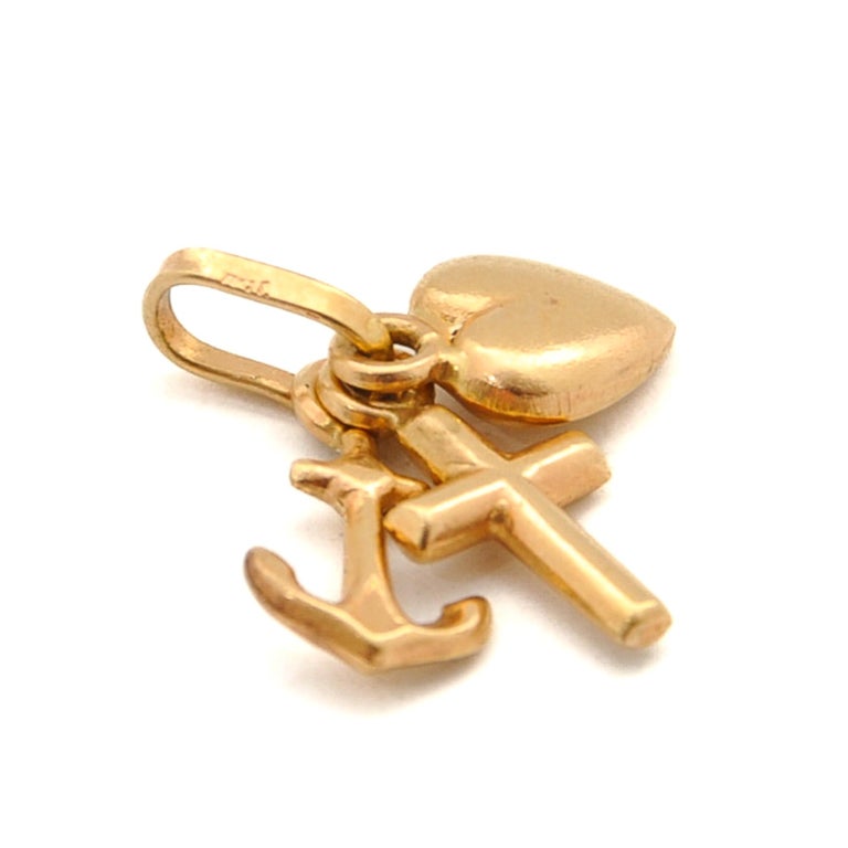 MidCentury 18K Gold Faith, Hope and Charity Charm Pendant For Sale at