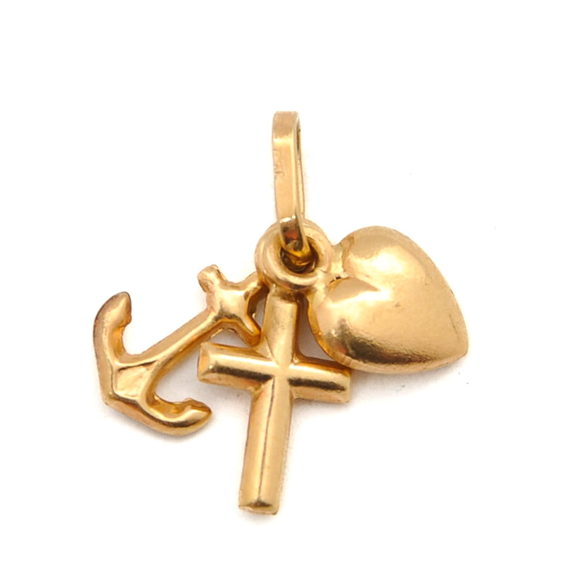 Faith, Hope and Charity 18 Karat Gold Charm Pendant For Sale 1