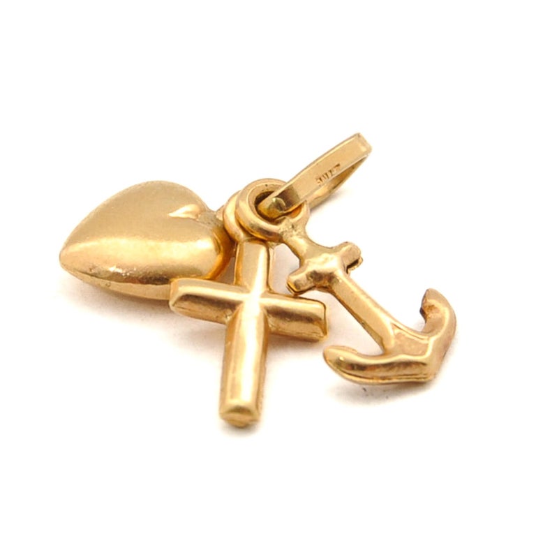 MidCentury 18K Gold Faith, Hope and Charity Charm Pendant For Sale at