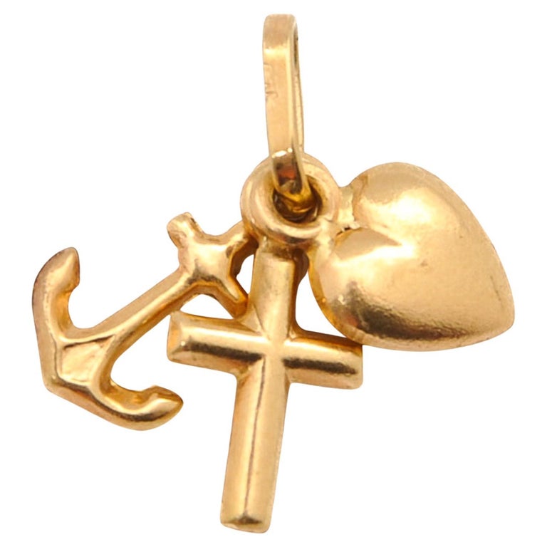 MidCentury 18K Gold Faith, Hope and Charity Charm Pendant For Sale at