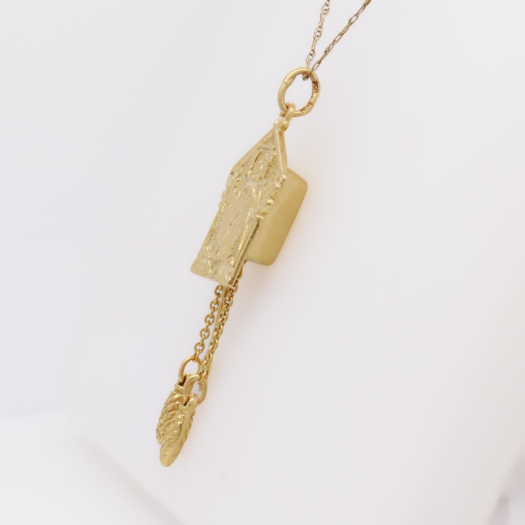 Vintage 18k Gold Figural Cuckoo Clock Charm for a Bracelet 14