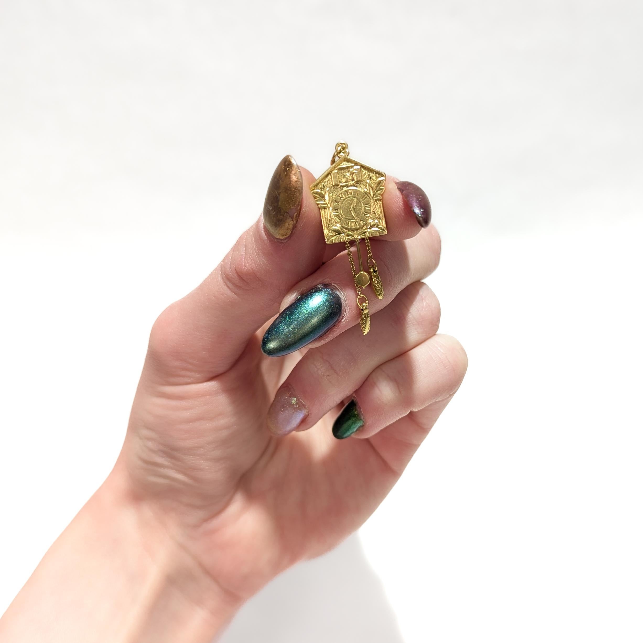 Vintage 18k Gold Figural Cuckoo Clock Charm for a Bracelet In Good Condition In Philadelphia, PA