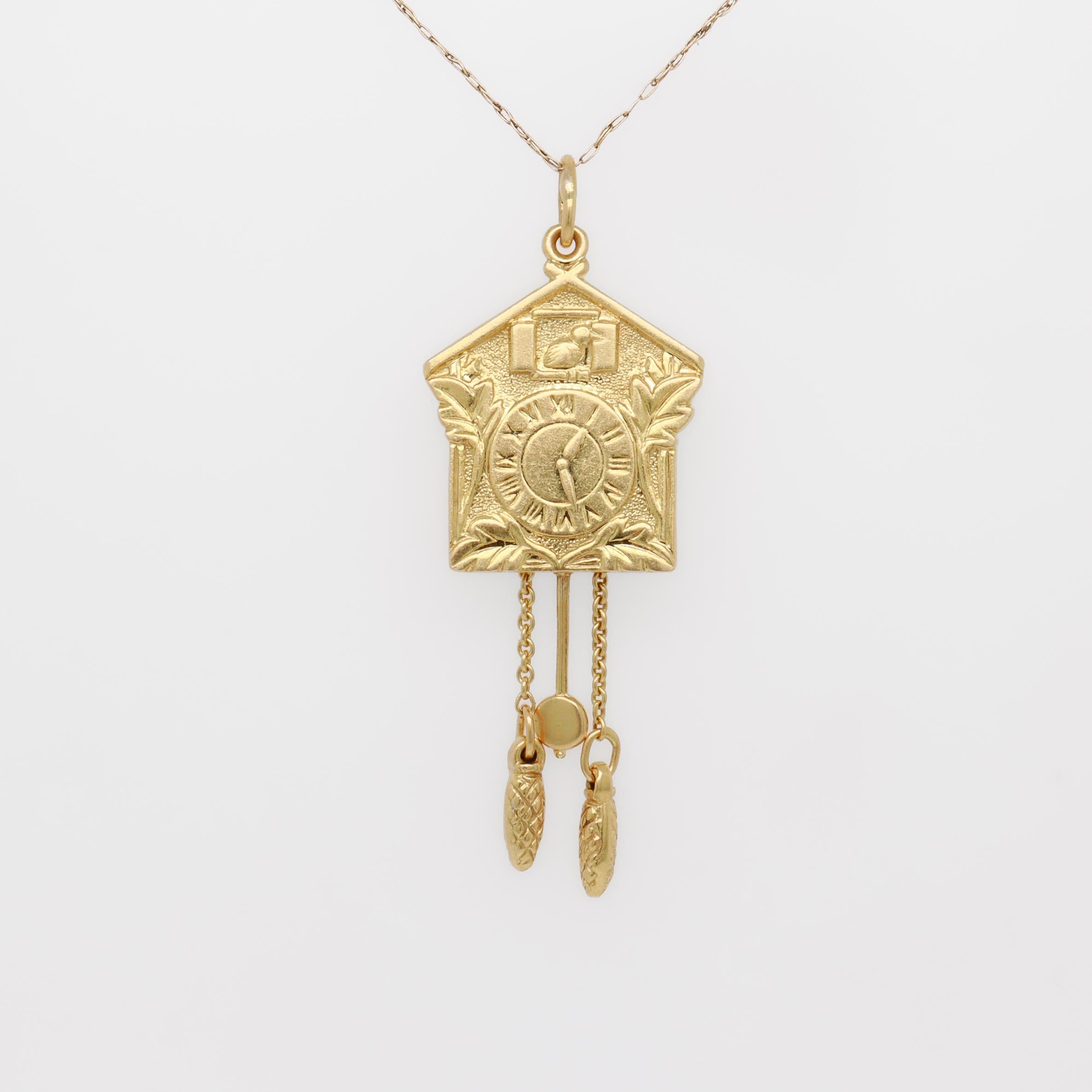 Women's or Men's Vintage 18k Gold Figural Cuckoo Clock Charm for a Bracelet
