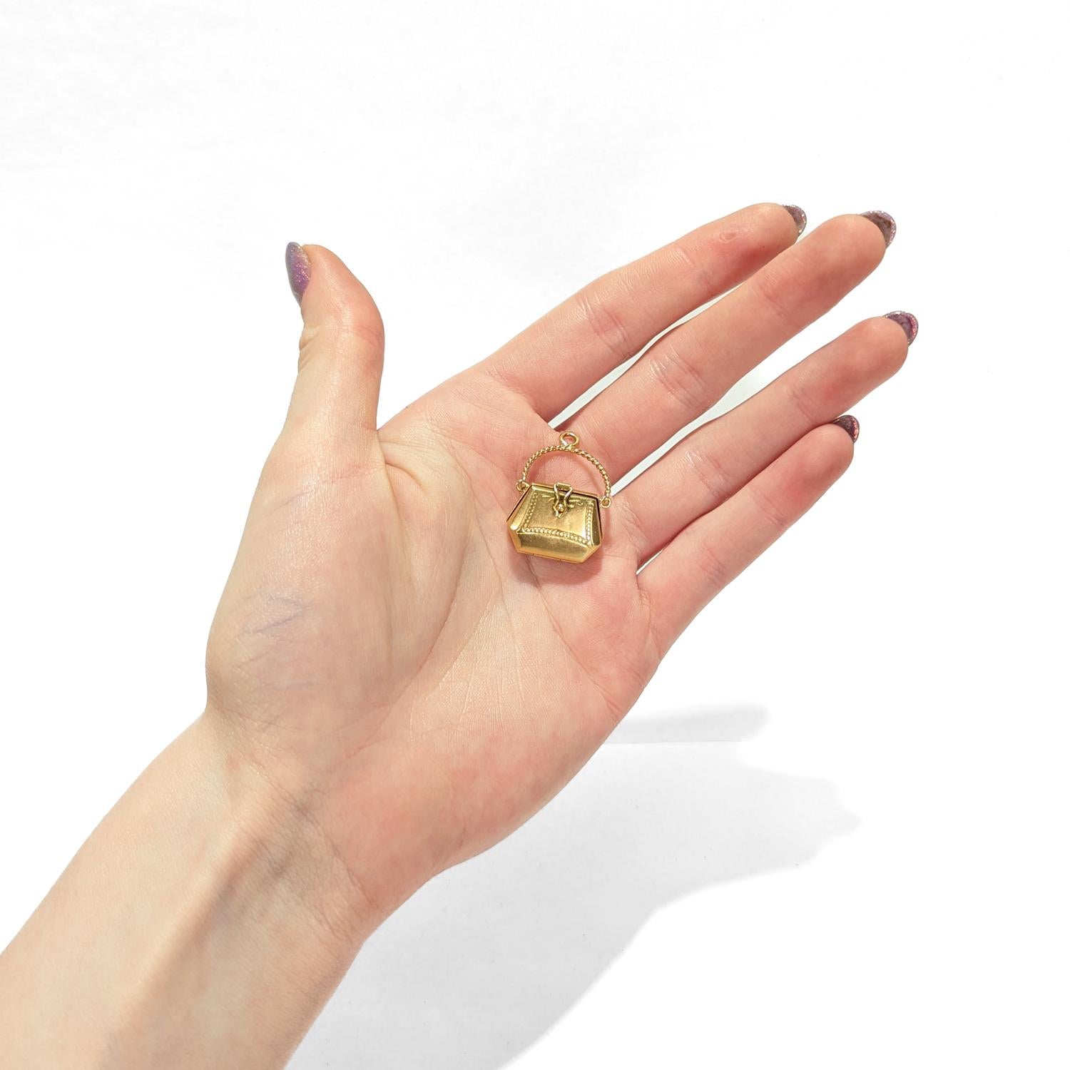 Retro Vintage 18K Gold Figural Purse Charm or Pendant For Sale