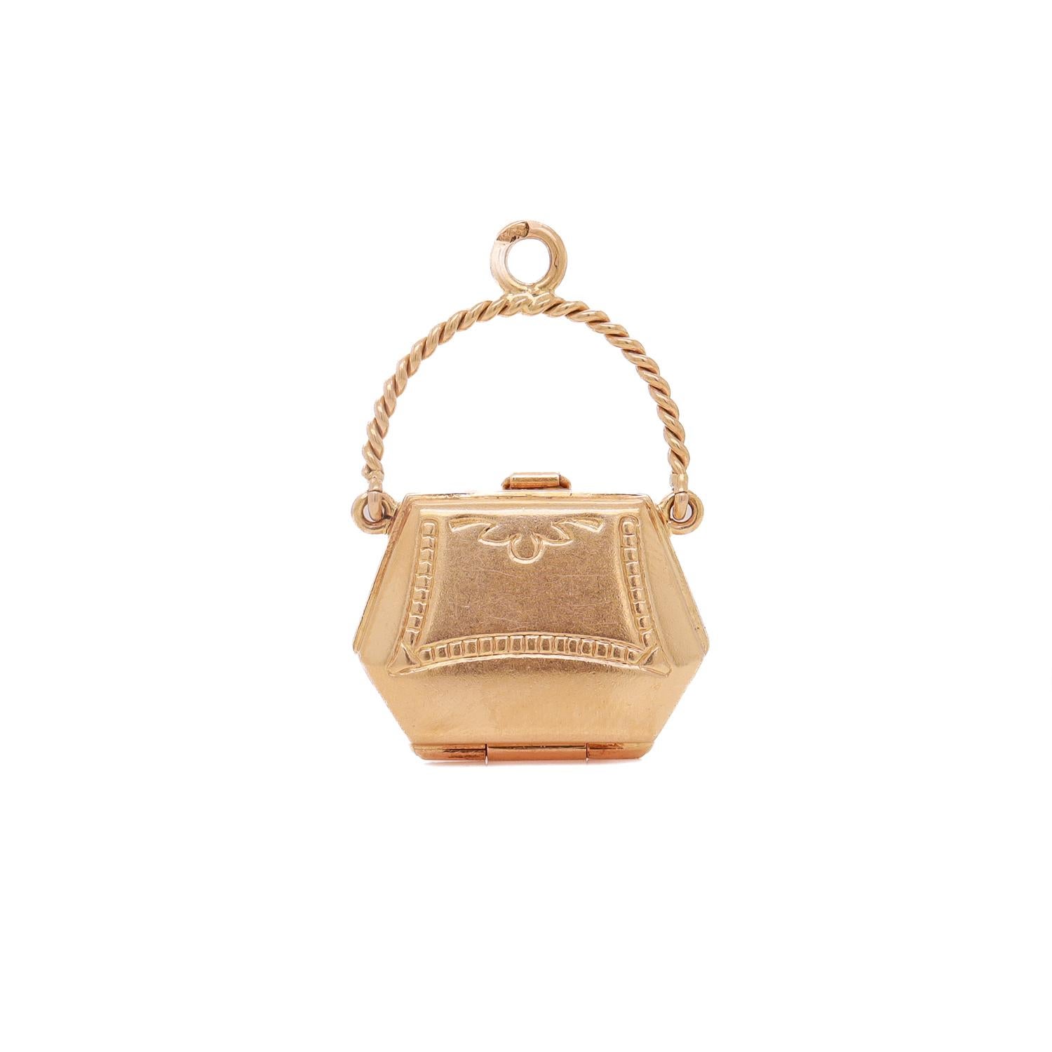 Vintage 18K Gold Figural Purse Charm or Pendant In Good Condition For Sale In Philadelphia, PA