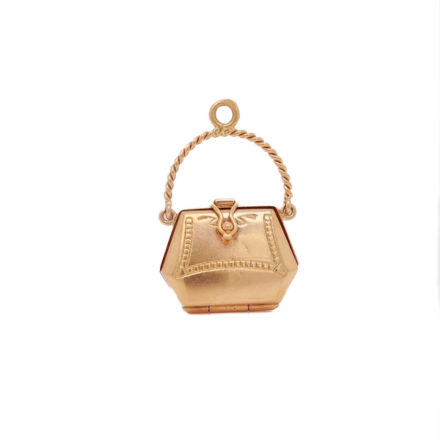 Women's Vintage 18K Gold Figural Purse Charm or Pendant For Sale