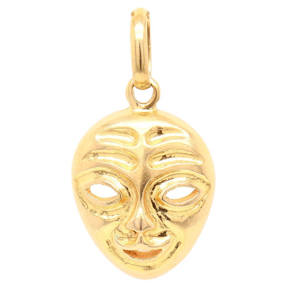 Vintage 18K Gold Figural Theater Mask Necklace Pendant or Charm for a Bracelet For Sale