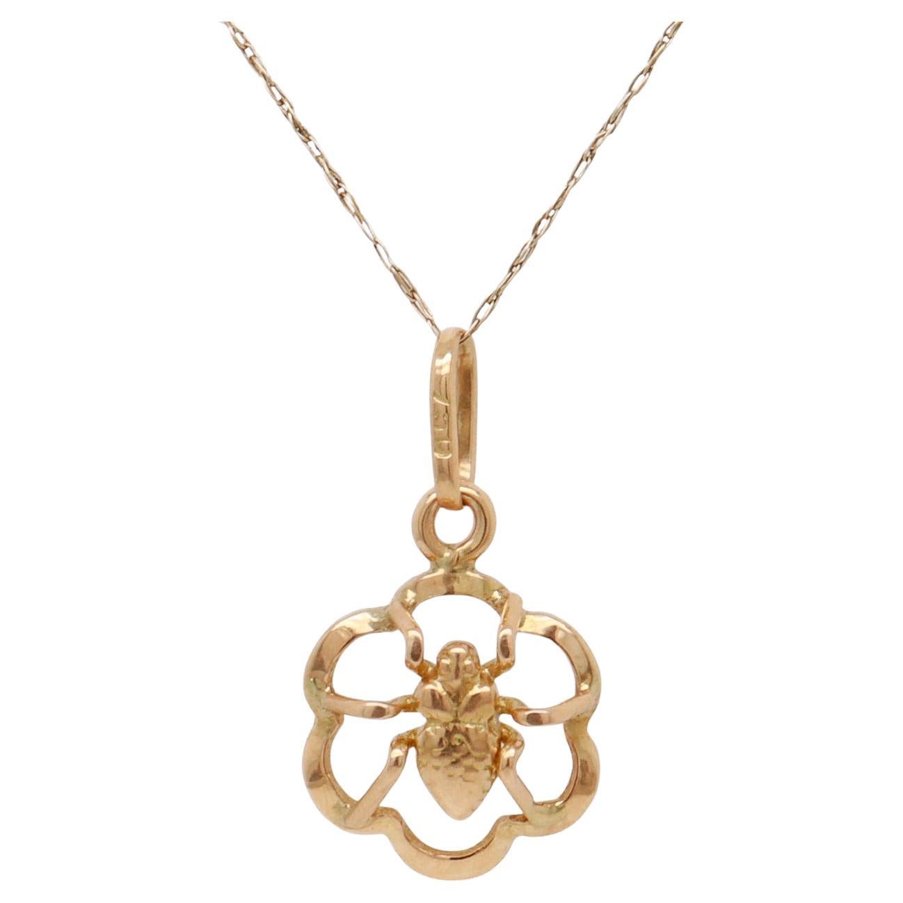 Vintage 18K Gold Flower and Insect / Spider Charm for a Bracelet