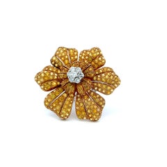 Vintage 18K Gold Blume Cocktail Ring 0,75 Diamant und 15,61 Karat Saphir