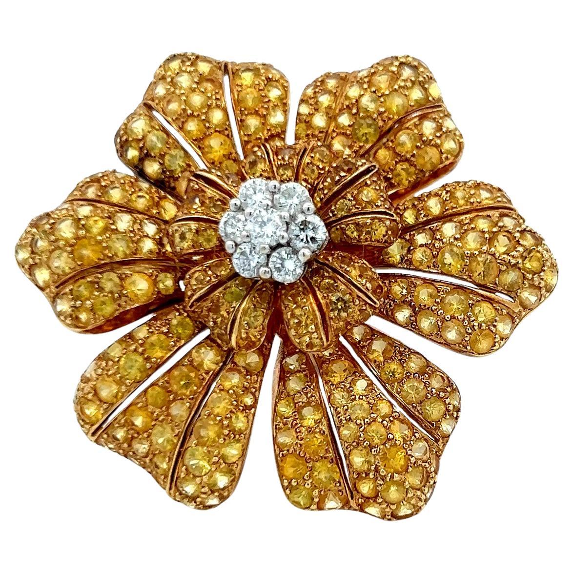 Vintage 18K Gold Flower Cocktail Ring 0.75 Diamond and 15.61 Carat Sapphire
