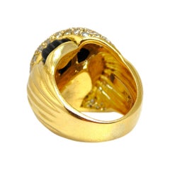 Vintage 18K Gold geriffelt Schwarzer Onyx und Diamant Knoten Stil Ring