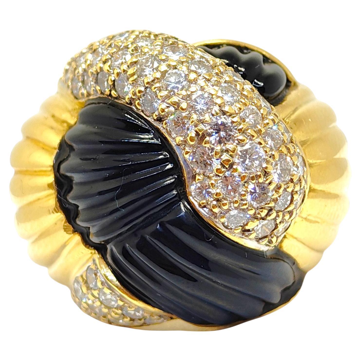 Customizable Black Flower Statement Ring Elegant Black Onyx Diamond ...
